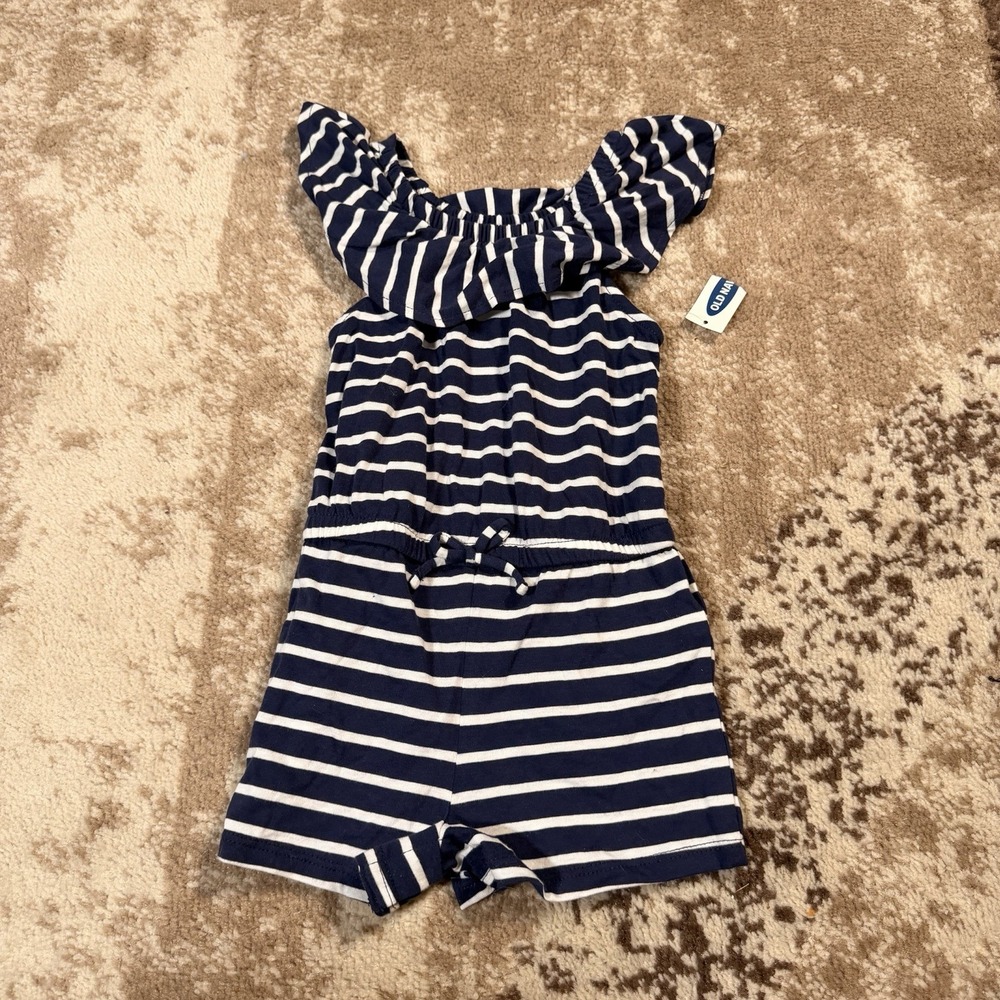 Old Navy 2T Girls Toddler Sleeveless Striped Romper Blue Shorts NWT